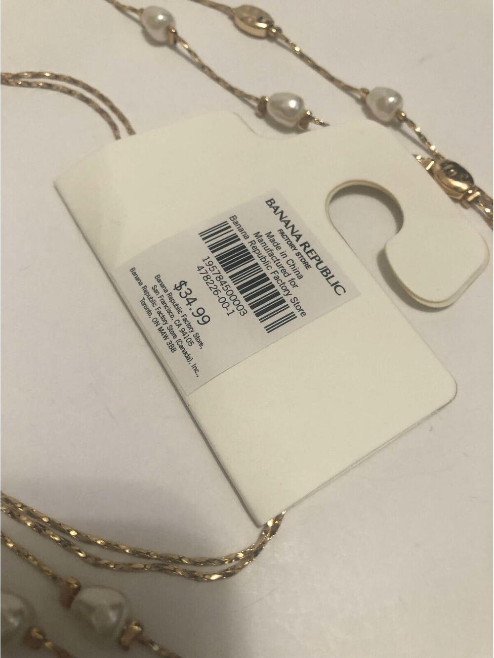 761 Banana republic goldtone faux pearl layered long station necklace new $35 - Picture 2 of 2